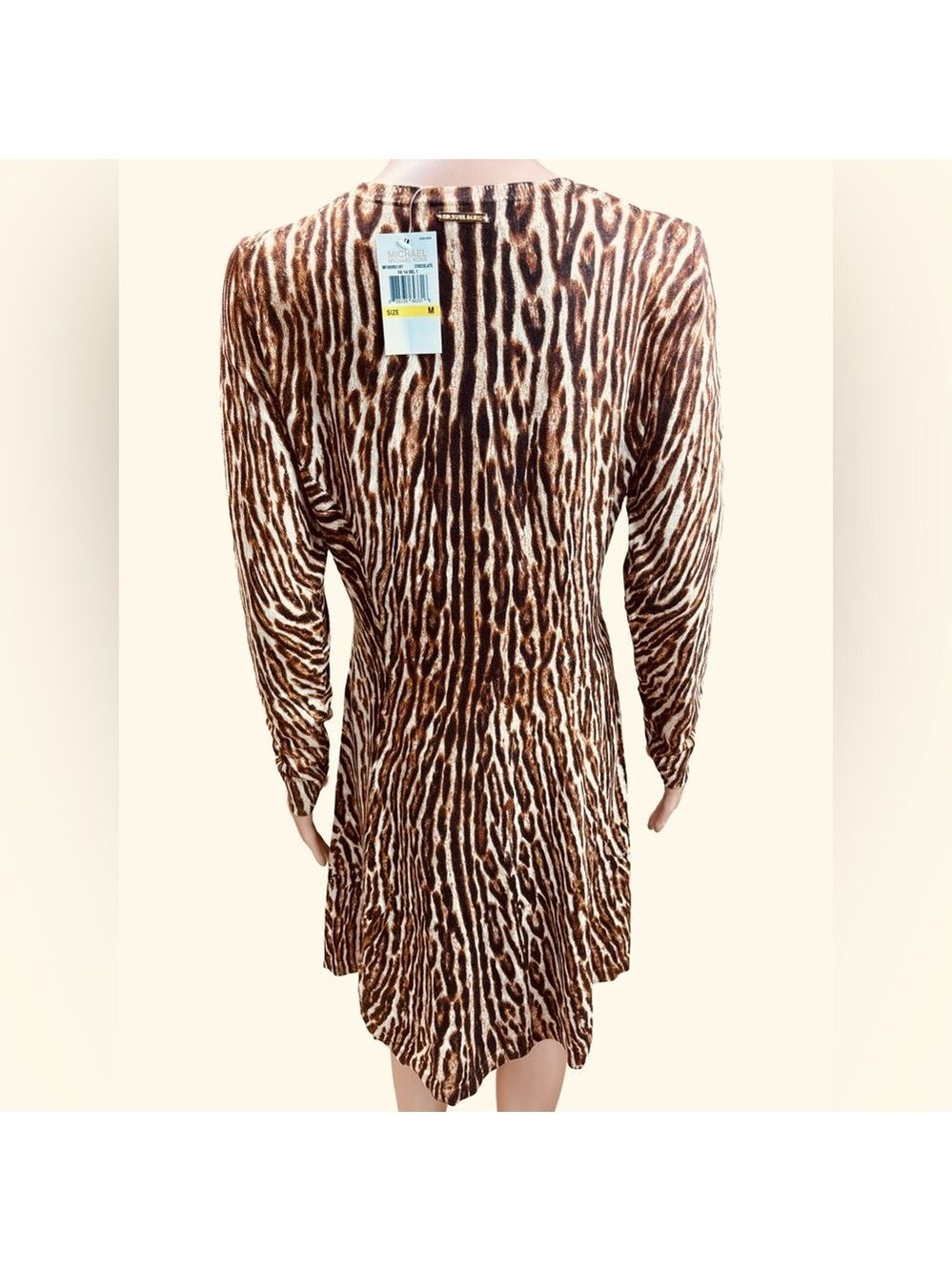Michael Kors Brown Leopard Print Long Sleeve Flared Dress Medium NWT - Picture 6 of 10